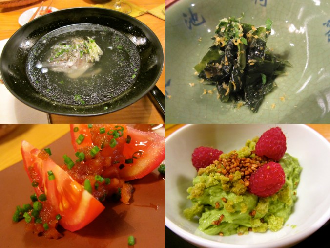Mika punctuates the sushi omakase with small dishes such as her fish broth and salads of seaweed and tomatoes, and closes the meal with green tea ice cream topped with grilled Breton buckwheat.